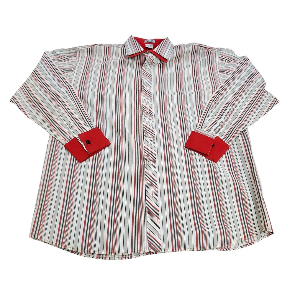Dtek Jeans Mens 2XL Red Grey Striped Long Sleeve Button Down Shirt Western Yoke